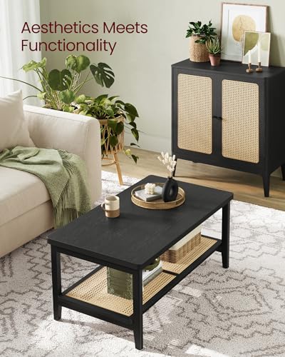 2-Tier Coffee Table with PVC Rattan Storage Shelf S2076