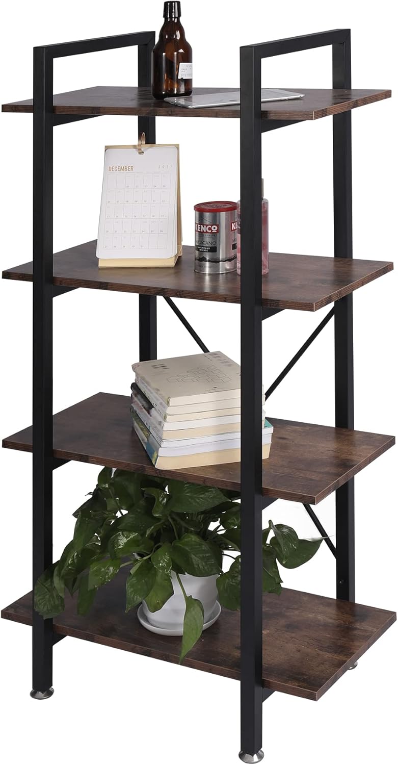 4-Shelf Wood and Metal Bookshelf G2684