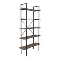 Brown Wooden 5-Shelf Etagere Bookcase with Steel Frame H747901