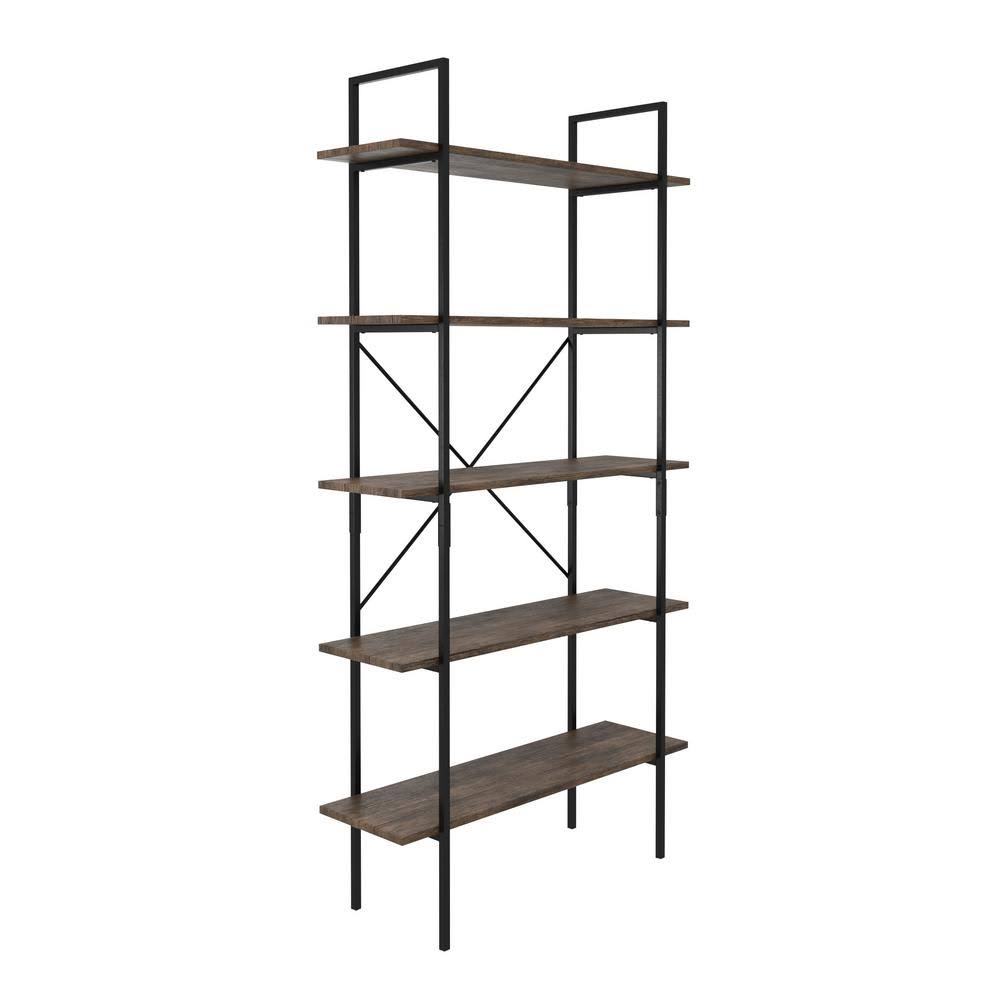 Brown Wooden 5-Shelf Etagere Bookcase with Steel Frame H747901