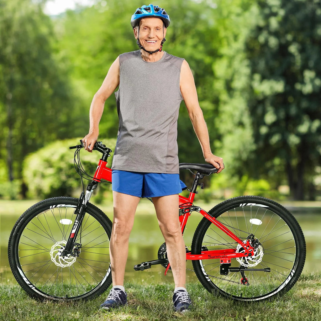 Folding Mountain Bike 21-Speed Red Z98487