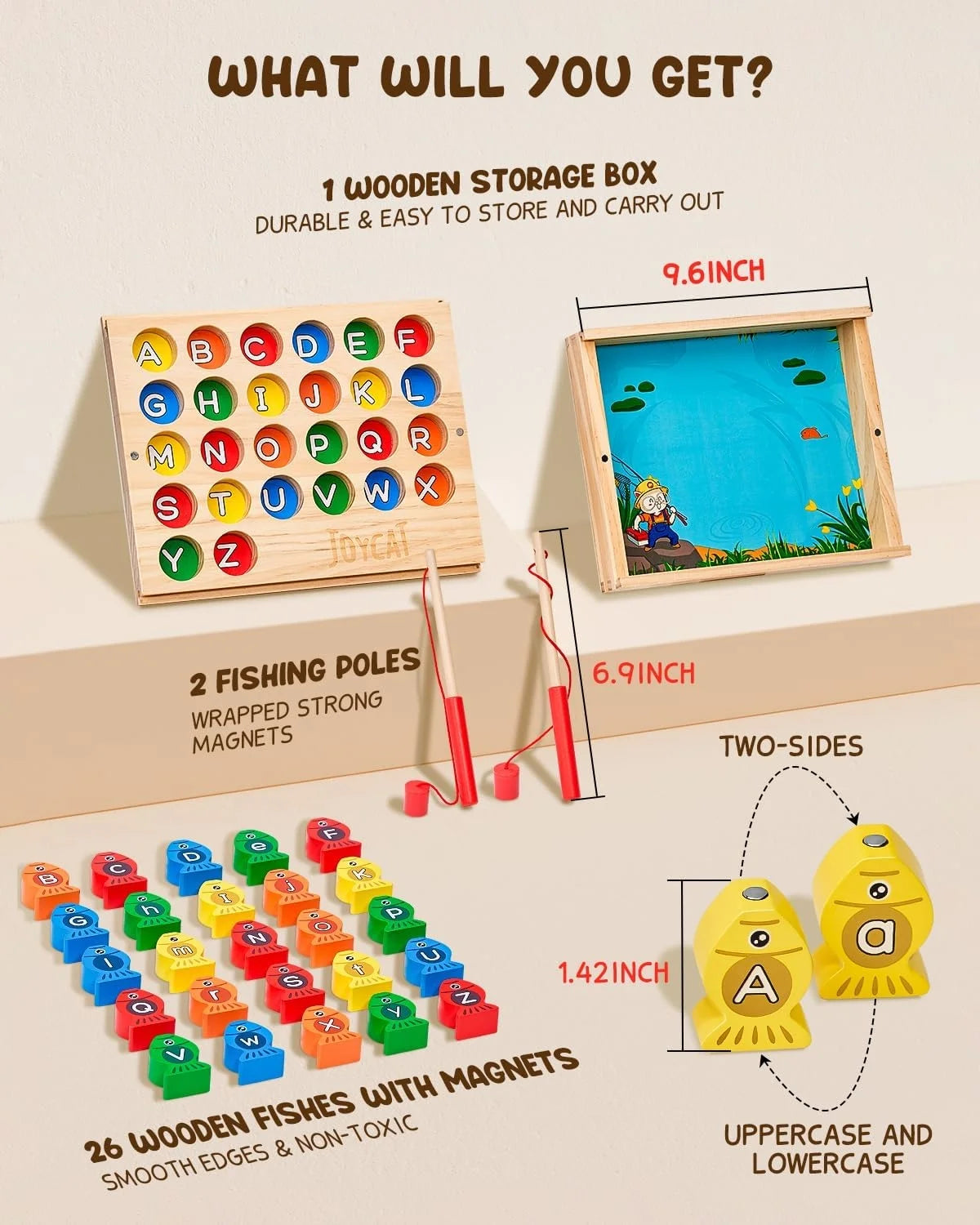 Wooden Magnetic Fishing Game Alphabet Color Sorting Puzzle P2336