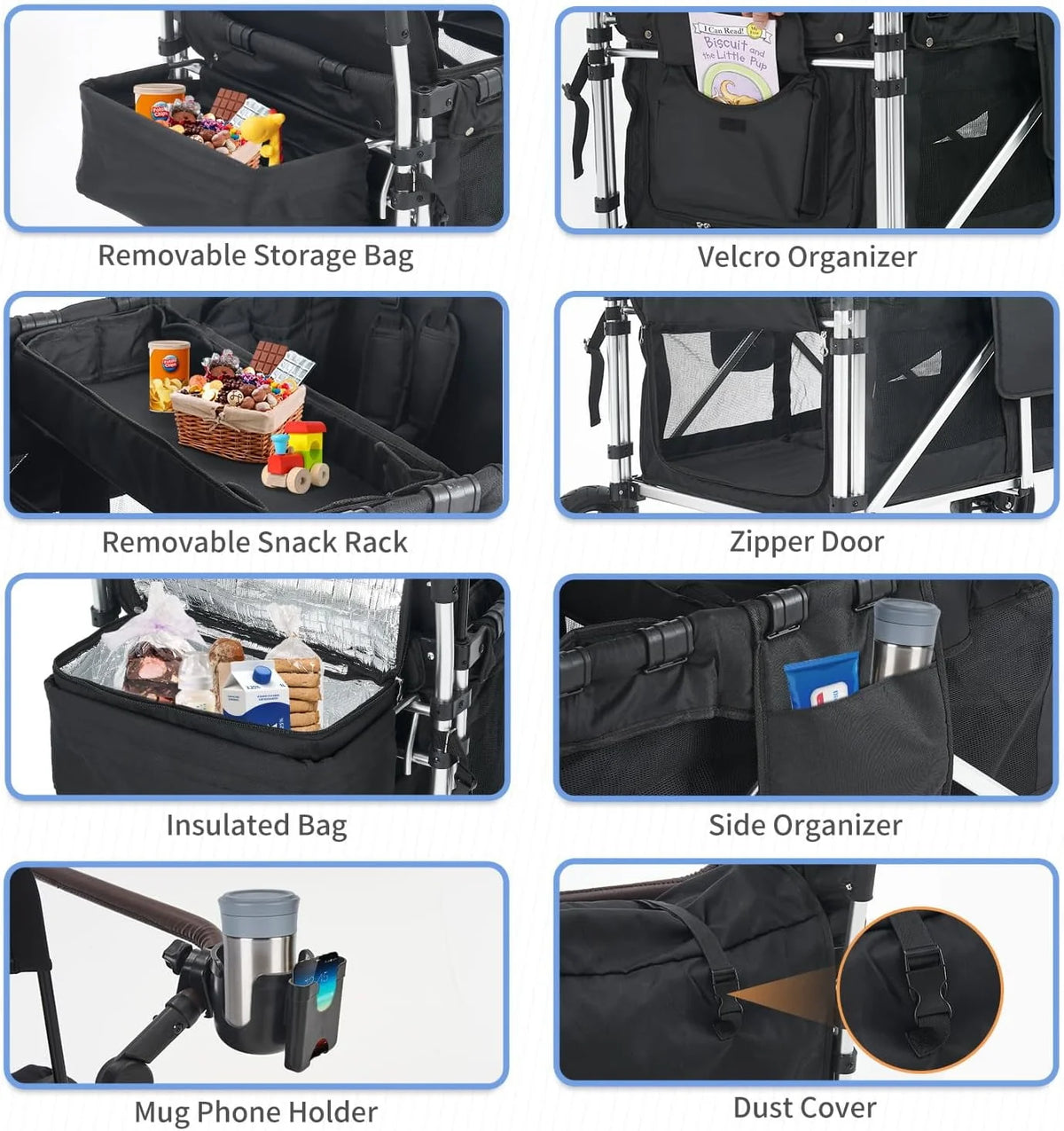 4 Kids Foldable Stroller Wagon with Canopy T2186