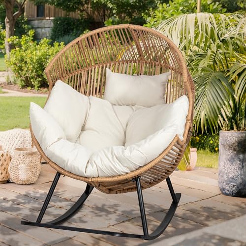 Oversized PE Rattan Wicker Rocking Egg Chair with Cushion U2431
