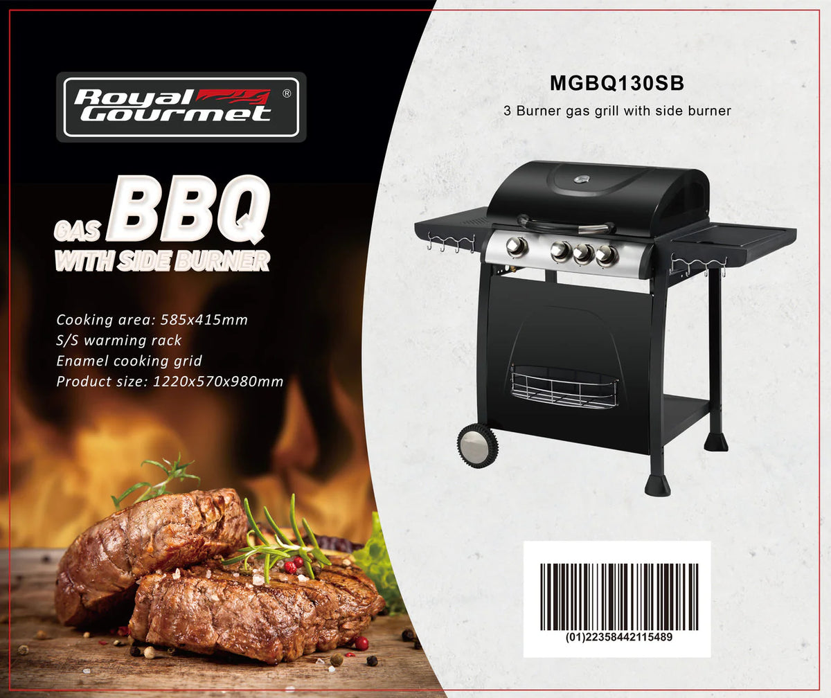 Black 3 Burner Barbecue with Side Burner Z714