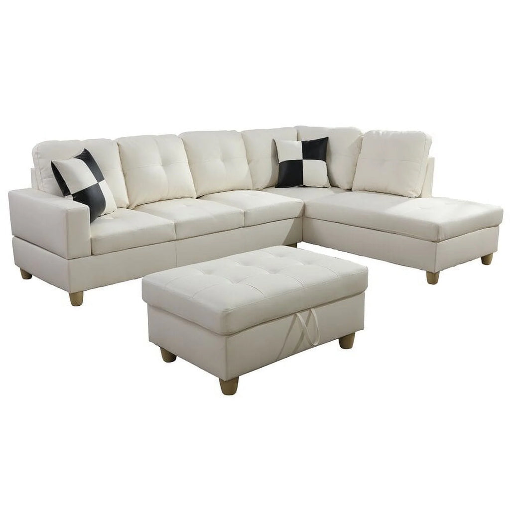 White Right Hand Facing Sectional with Ottoman J8100