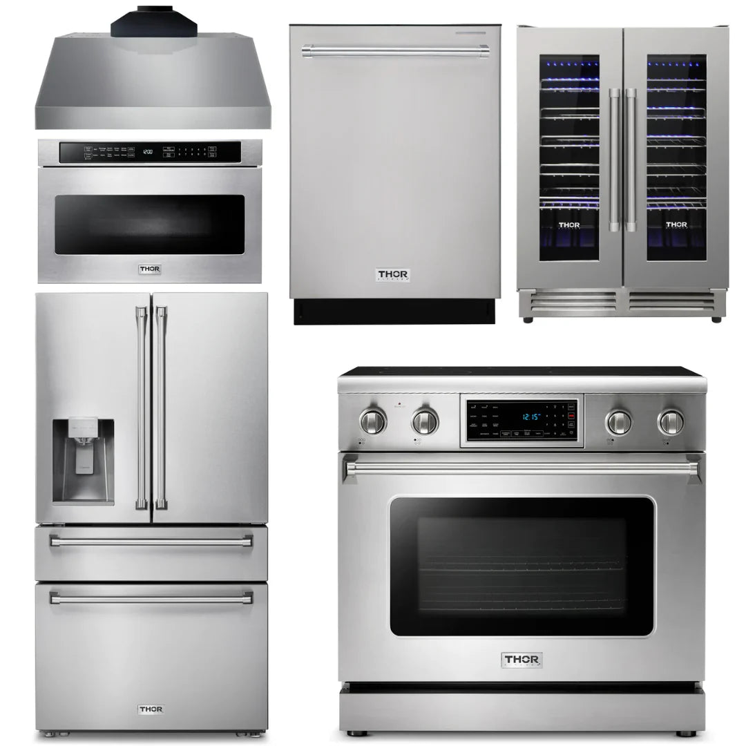 36 Electric Range, Range Hood, Microwave, Refrigerator, Dishwasher, Wine Cooler B5287