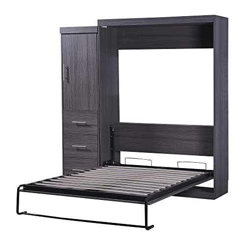 Full Size Grey Murphy Bed with Side Cabinet Storage T197183