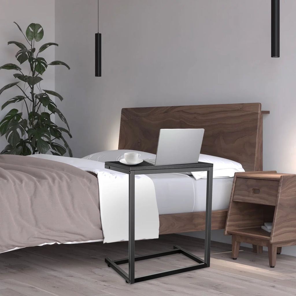 C Shaped Sofa Side End Table with Hardwood Surface, Black D291
