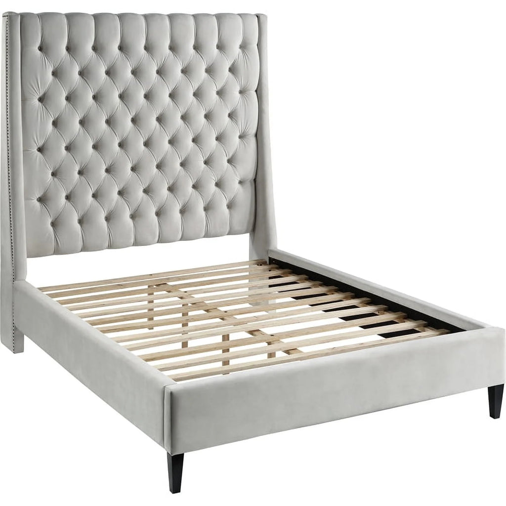 Cream Velvet Queen Bed Q3748