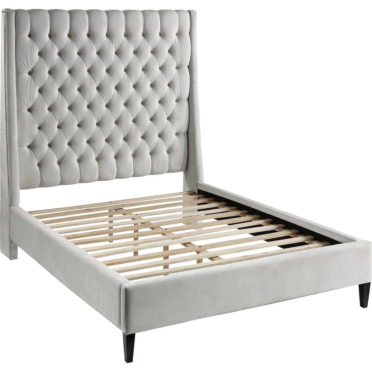 Cream Velvet Queen Bed Q3748