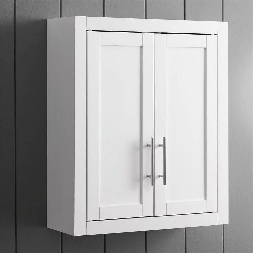 White Wood Wall Cabinet with Doors and Shelves U4103