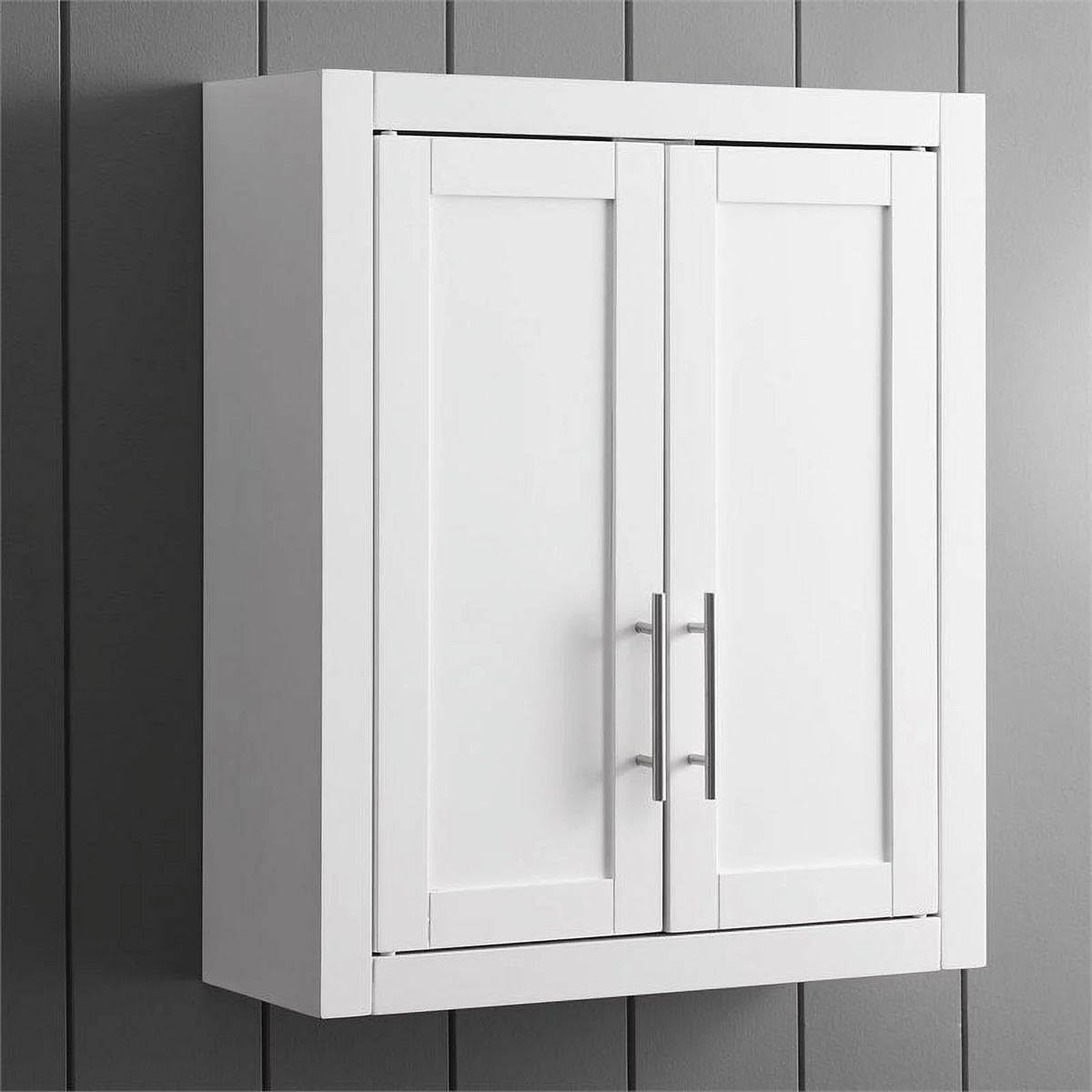 White Wood Wall Cabinet with Doors and Shelves U4103