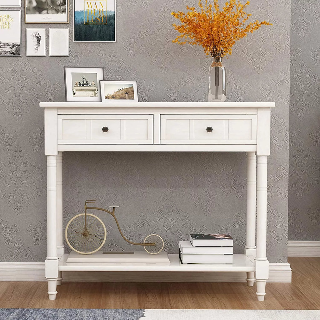White Wooden Console Table with 2 Drawers F9053