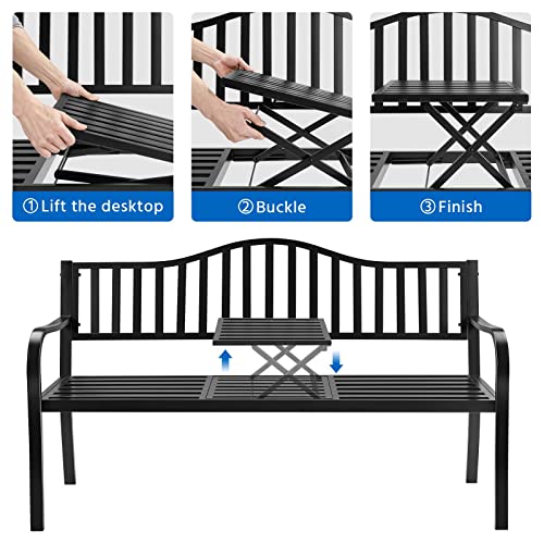 Black Metal Outdoor Bench with Pullout Table G434
