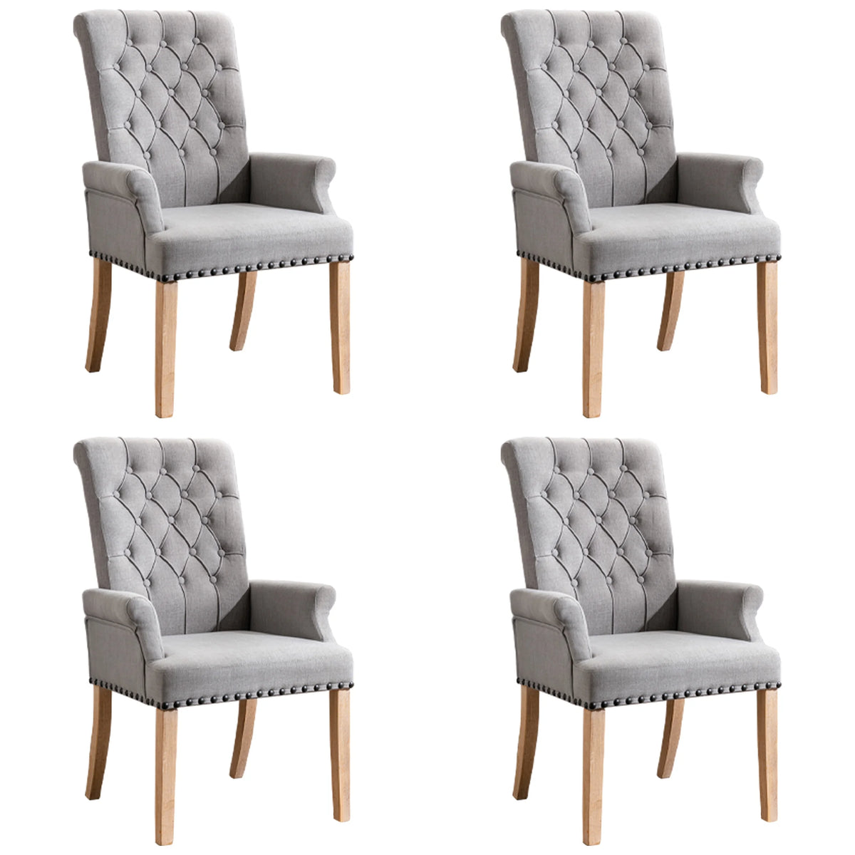 Gray Linen Fabric Upholstered Dining Chairs Set of 4 I889446