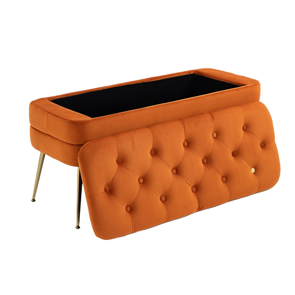 Velvet Storage Ottoman Bench with Safety Hinge B4625