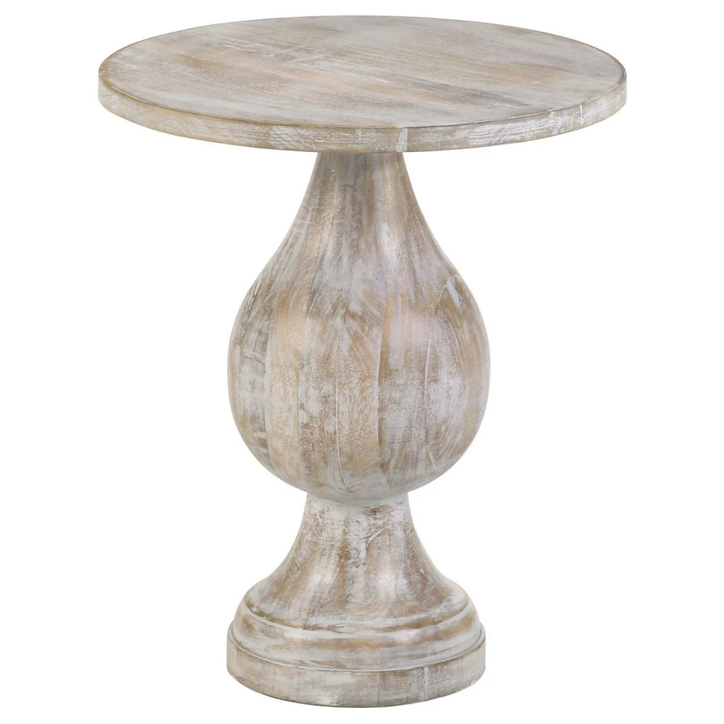 24 Inch Round Pedestal Accent Table Oak White Wood I64680