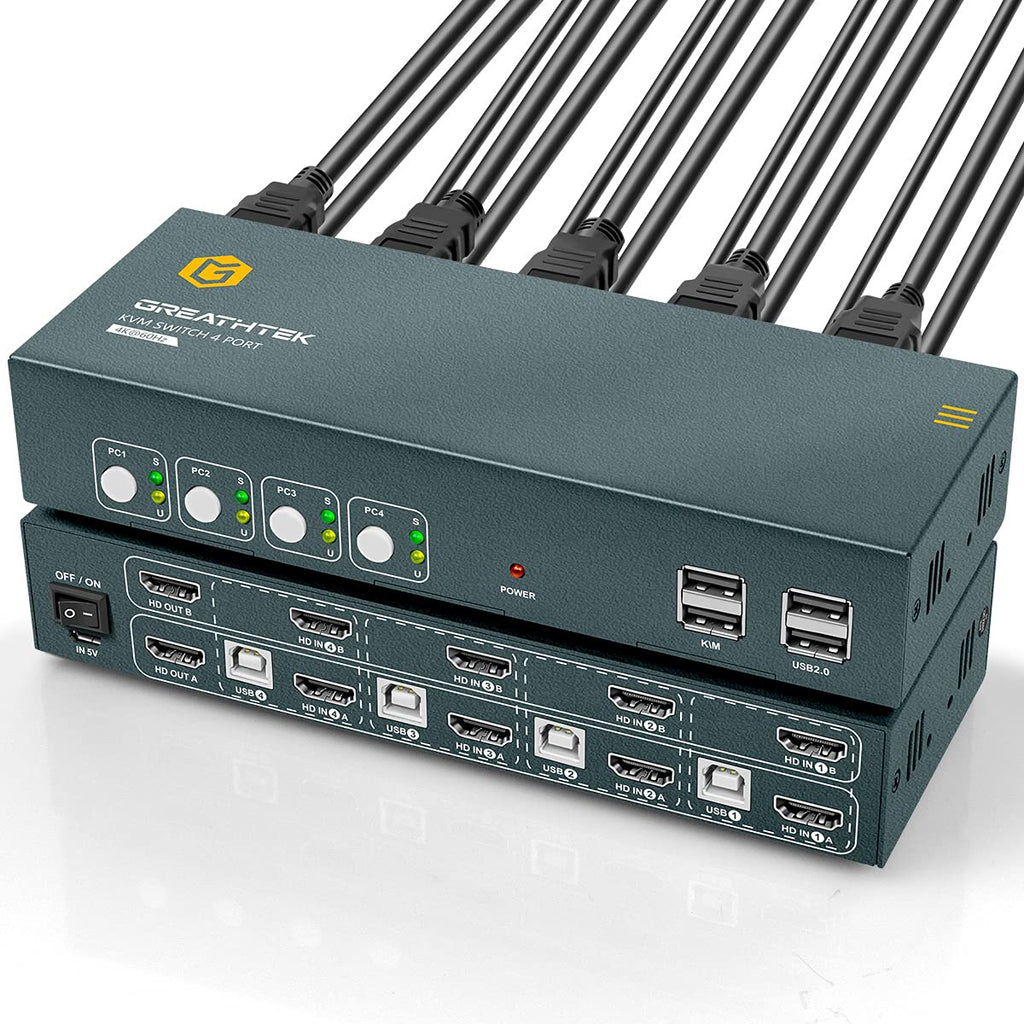 HDMI Dual Monitor 4 Port KVM Switch with USB Hub and Cables L400848