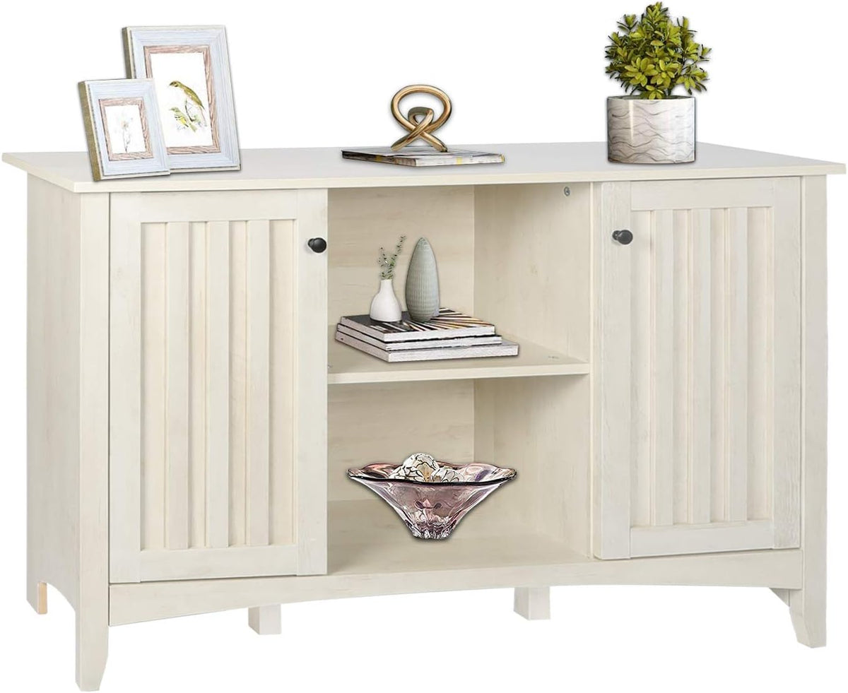 White Storage Cabinet with Doors and Adjustable Shelves W96435