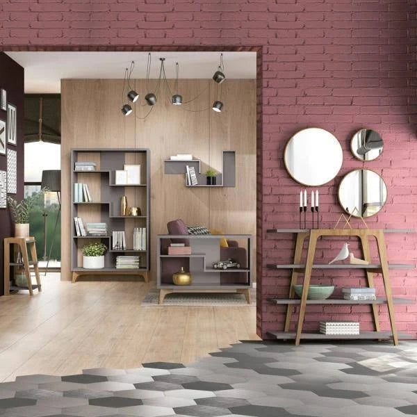Grey Geometric 4-Shelf Bookcase Q498