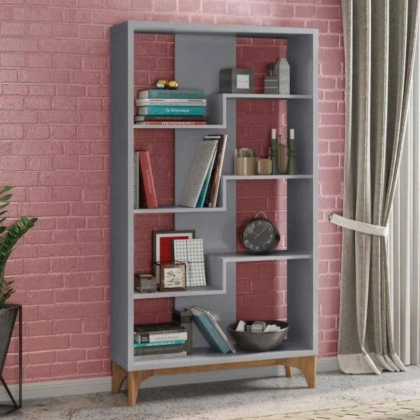Grey Geometric 4-Shelf Bookcase Q498