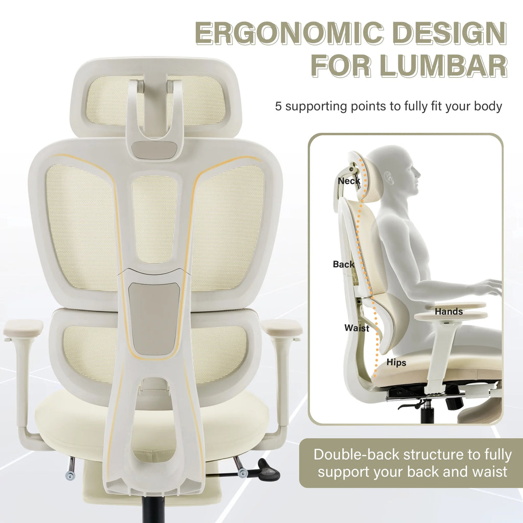 Black Ergonomic Mesh Office Chair with Footrest and Headrest R389