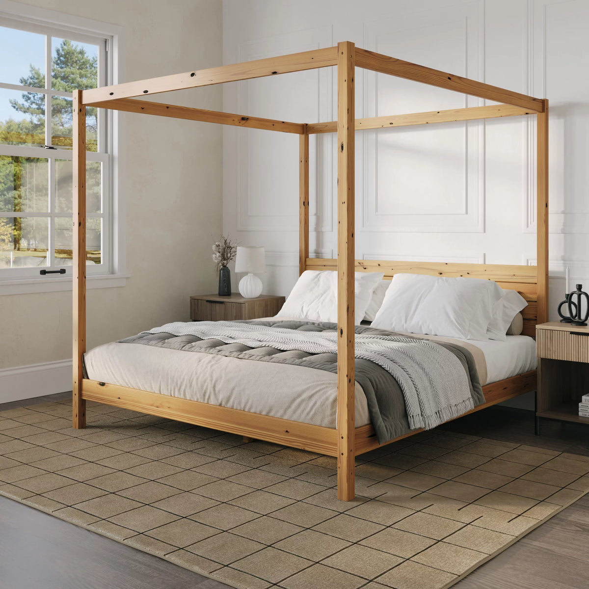 Solid Wood King-Size Canopy Bedframe J4439