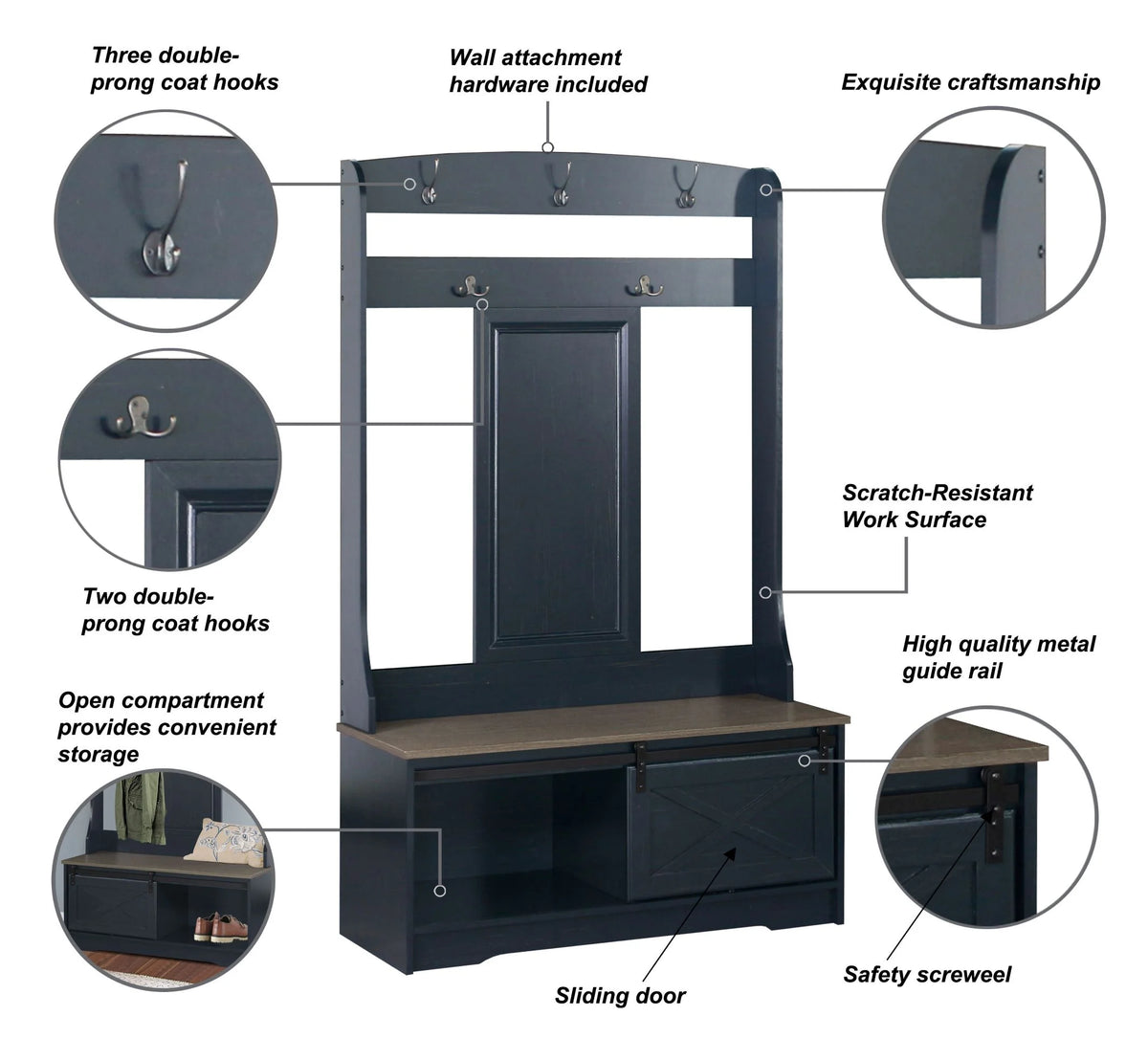 Black Hall Tree & Shoe Bench Q86125