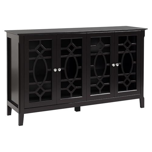White Glass Door Sideboard Buffet Cabinet with Adjustable Shelves J631