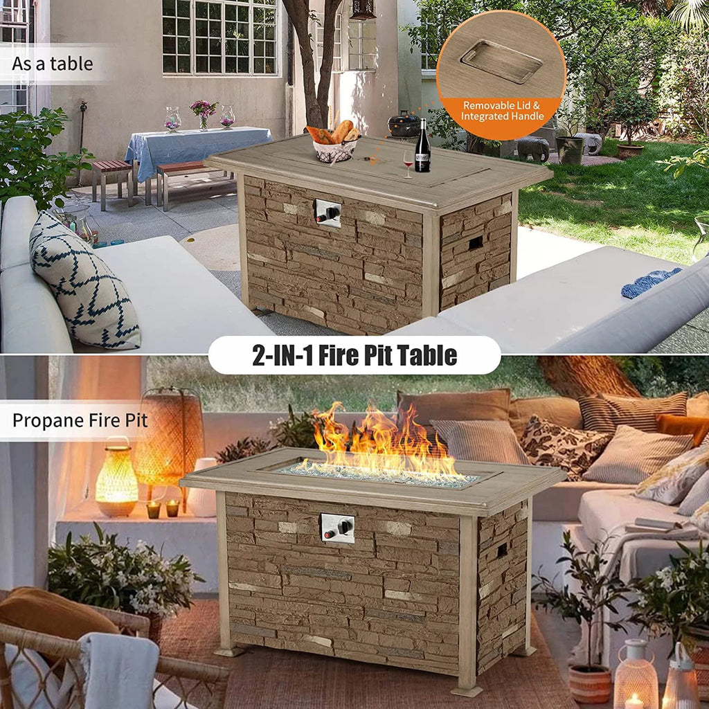 44 inch Aluminum Propane Fire Pit Table with Glass Rock P662626