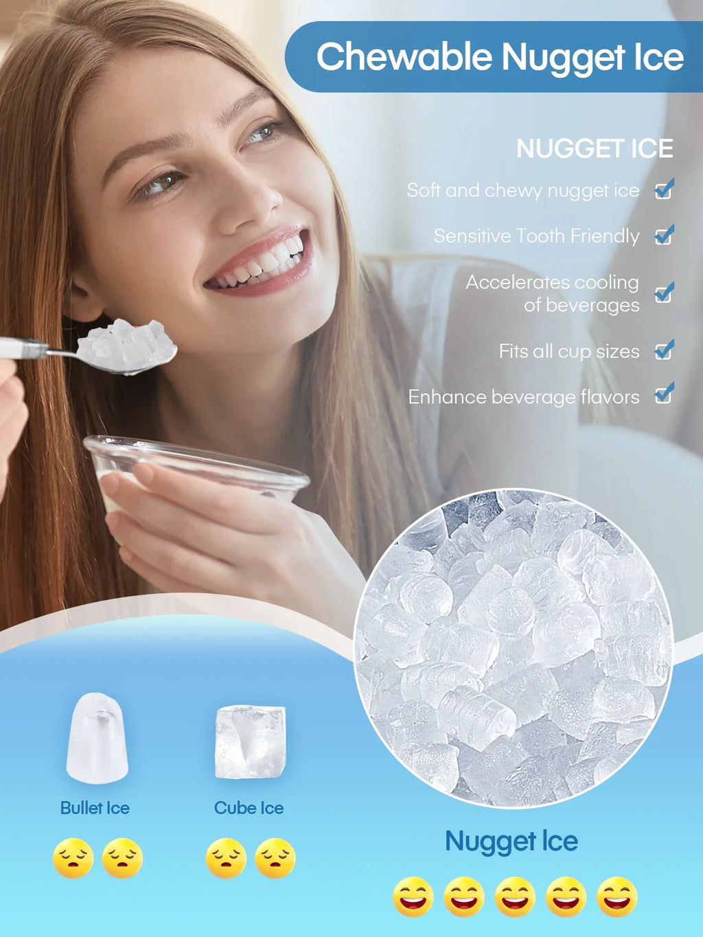 Nugget Ice Maker Countertop 38 Lbs Stainless Steel Portable Ice Machine with Ice Scoop and Basket K5300