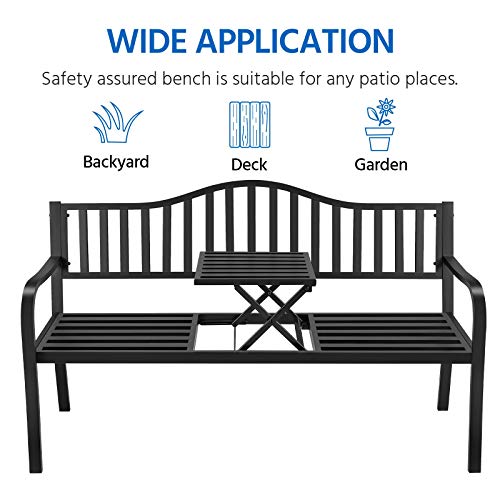 Black Metal Outdoor Bench with Pullout Table G434