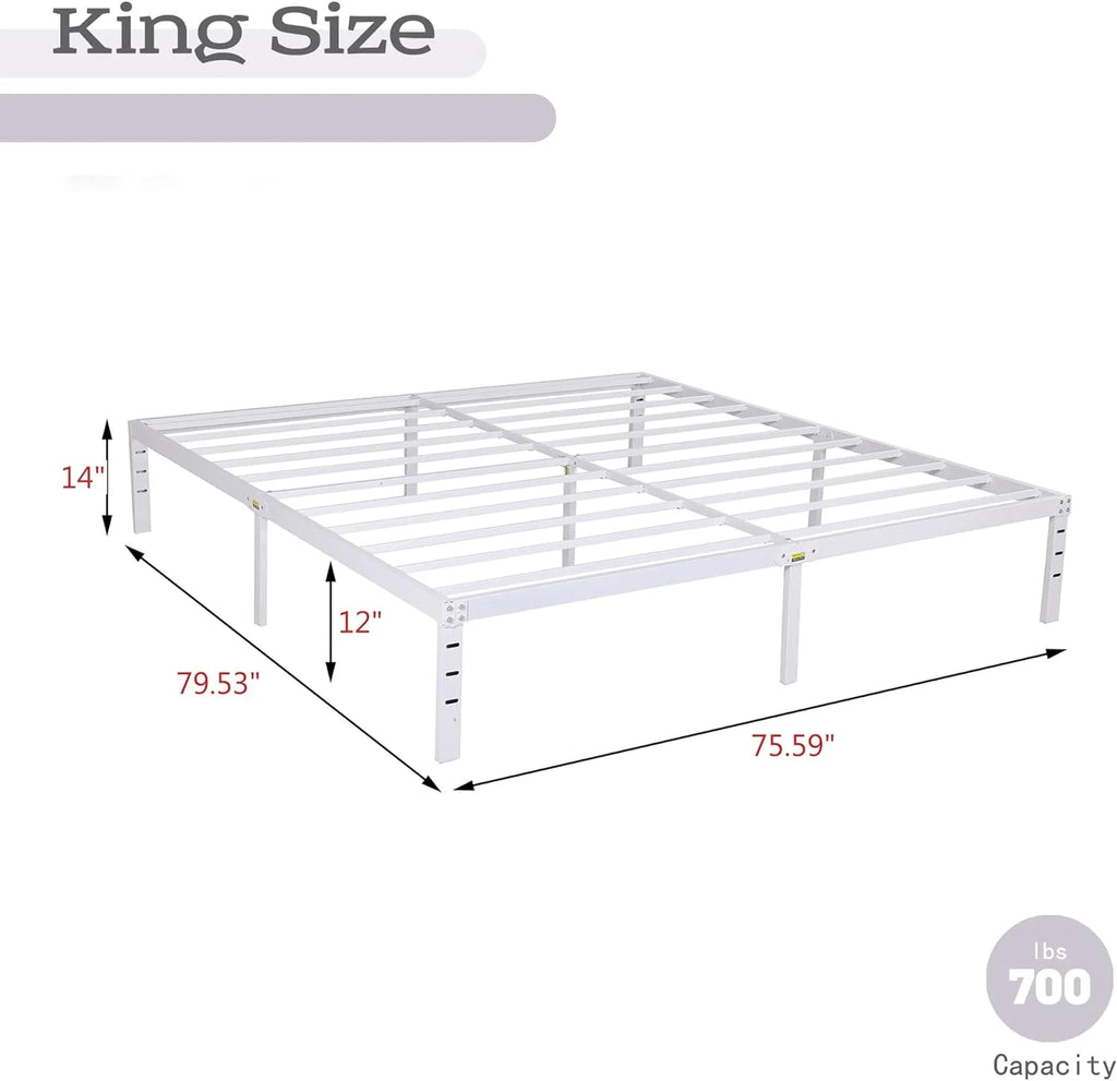 14 inch Metal Platform King Bed Frame with Steel Slat Support E4246