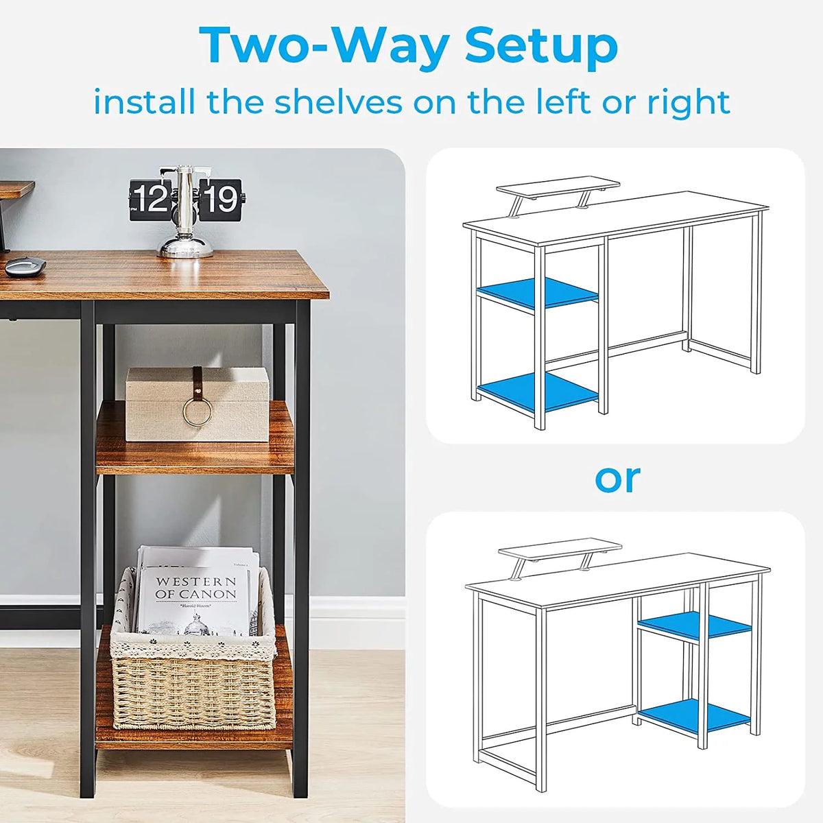 39 inch Computer Desk with Monitor Stand and Reversible Storage Shelve G18625