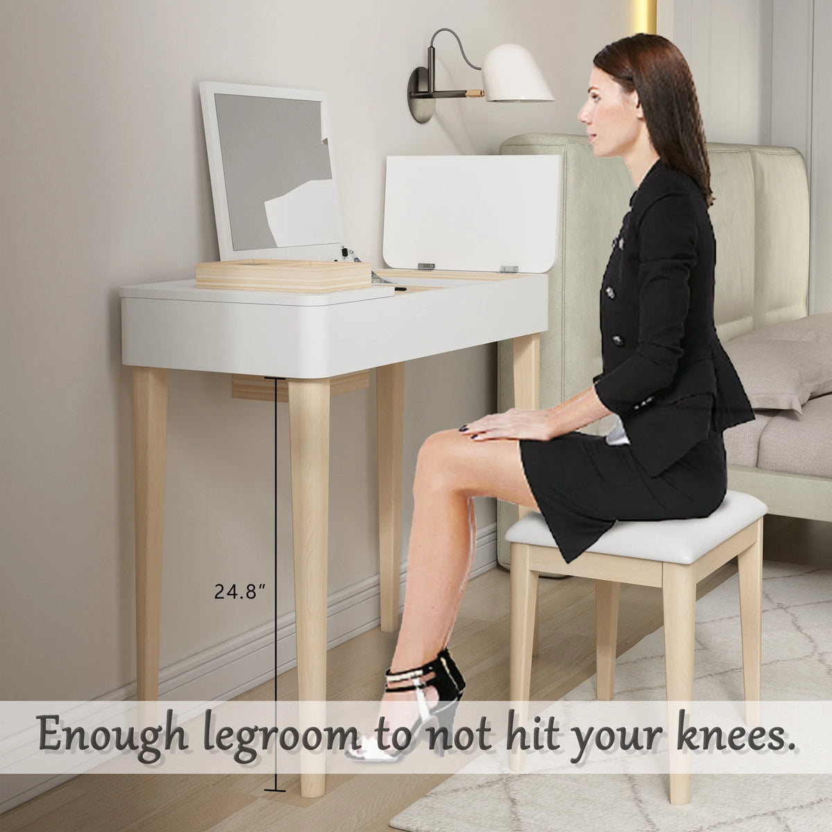 White Flip Top Mirror Vanity Table with Drawer I845