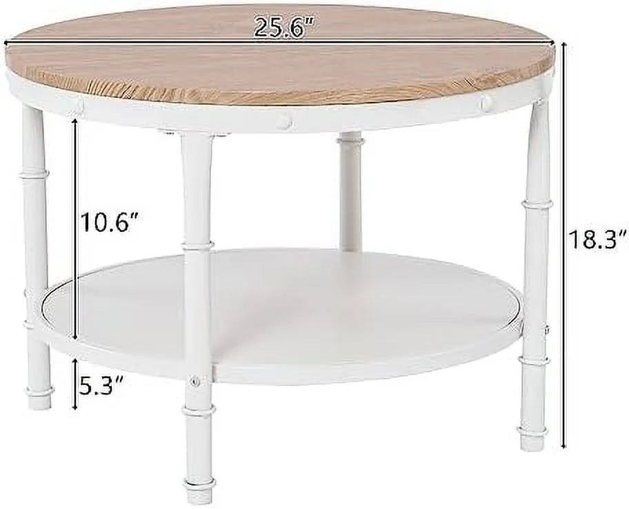31.5" Natural White Round 2-Tier Wood Coffee Table P58322