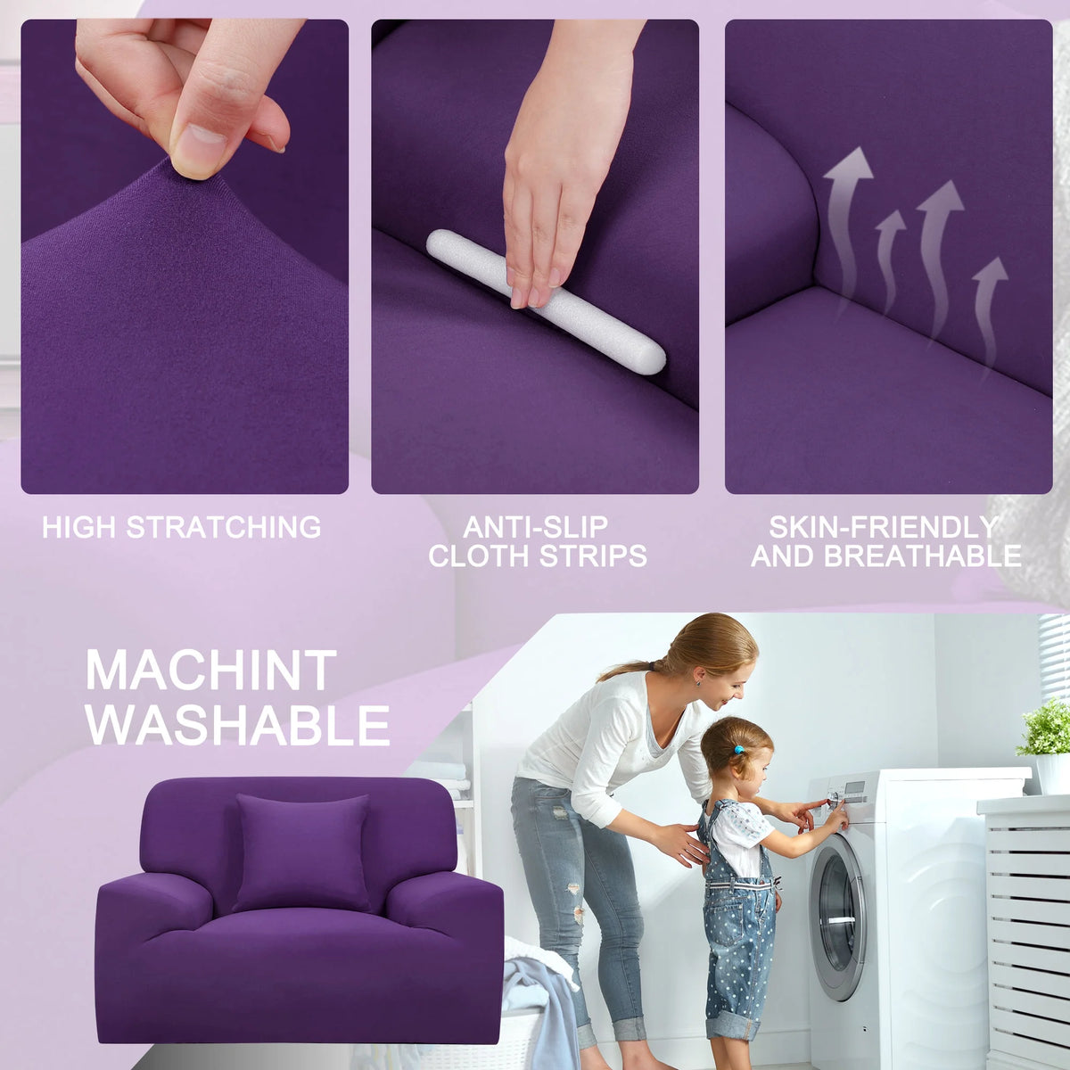 Stretch Sofa Slipcovers Couch Cover 1 2 3 4 Seater Purple Small Y6599