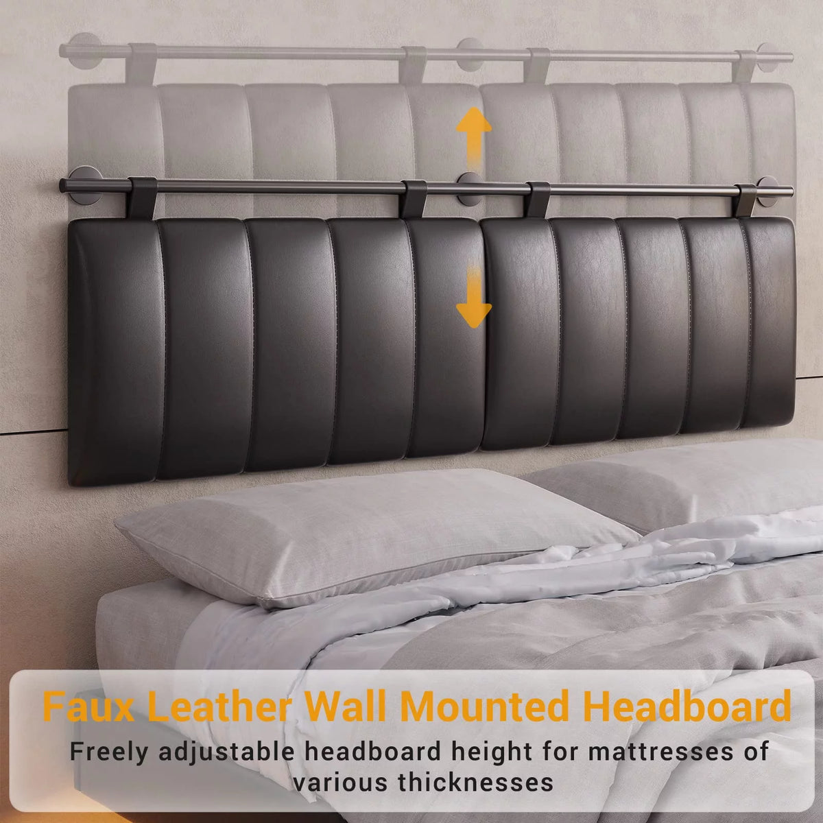 Queen Floating Bed Frame with LED Lights and Wall Mounted Headboard B54815