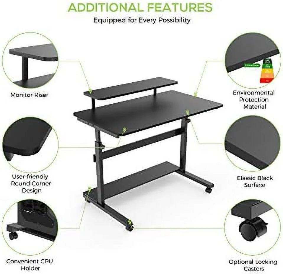 Height Adjustable Standing Desk with Monitor Shelf Black S723825