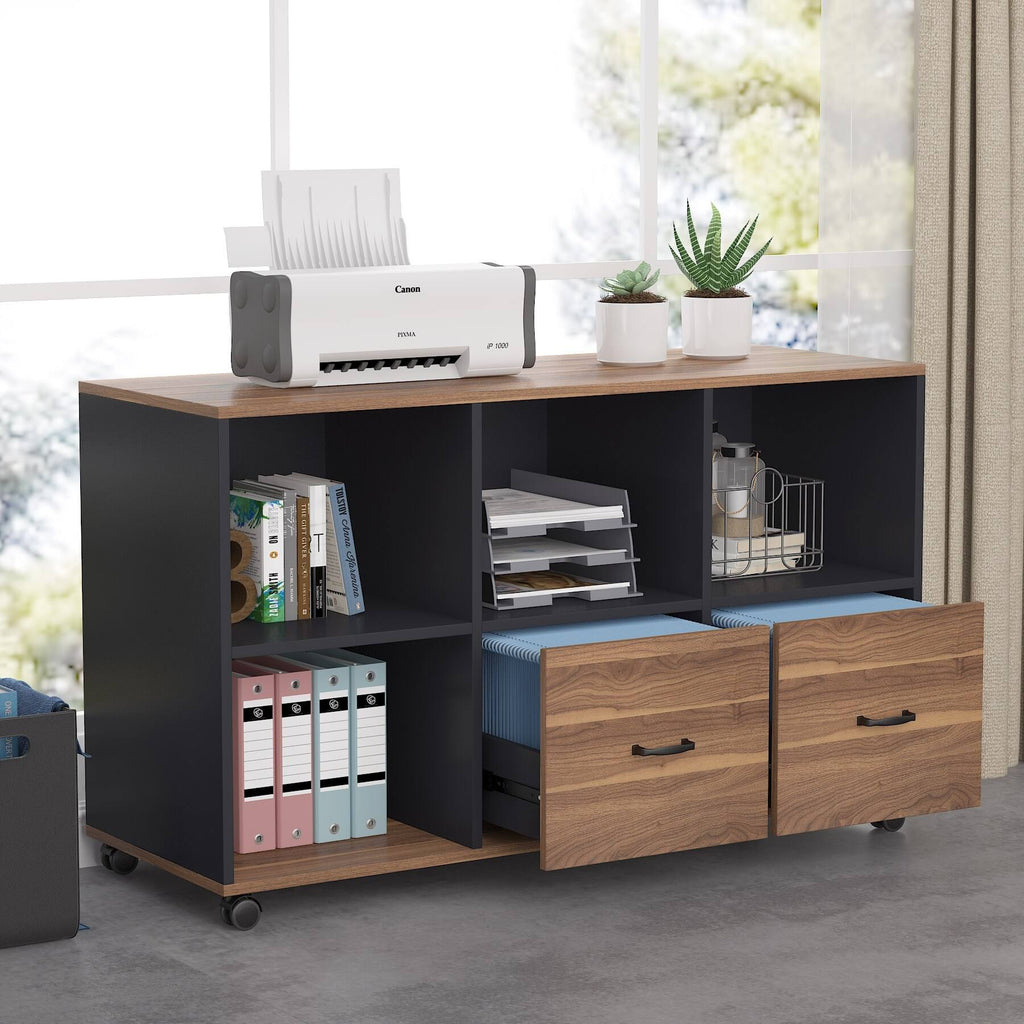 Brown 2 Drawer Letter Size Mobile File Cabinet U8891