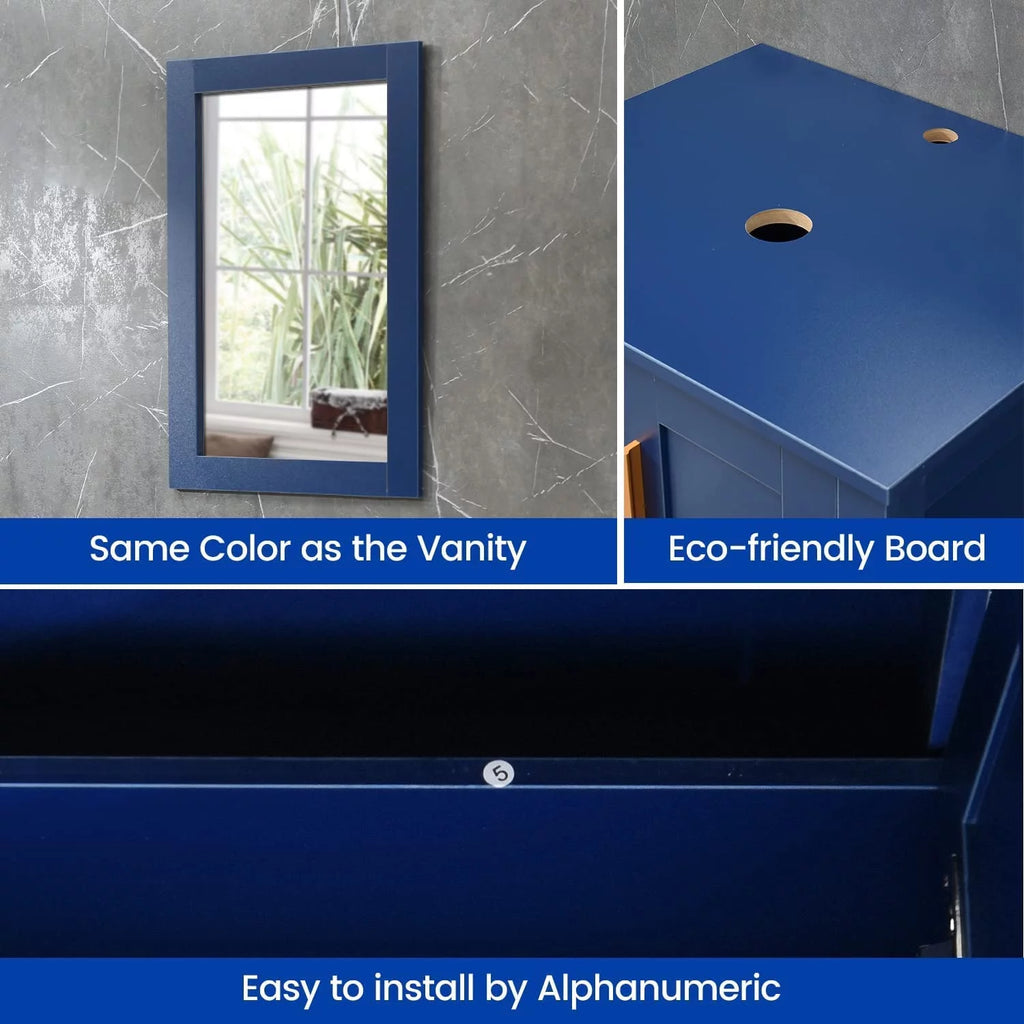 24 Inch Blue Wood Bathroom Vanity and Sink Combo with Mirror B4801