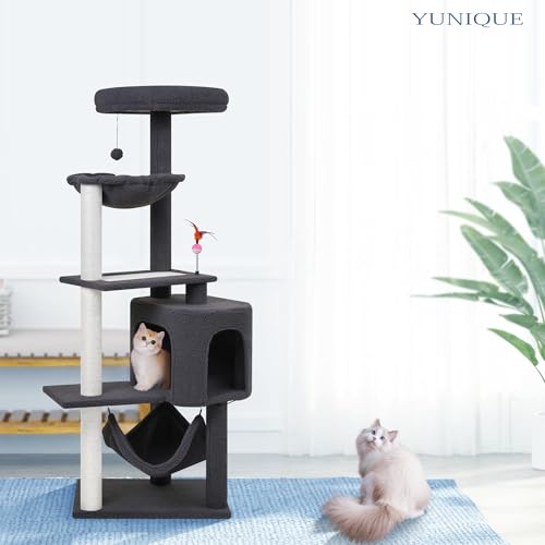 Grey Cat Tree with Cat Condo and Hammock Z710269