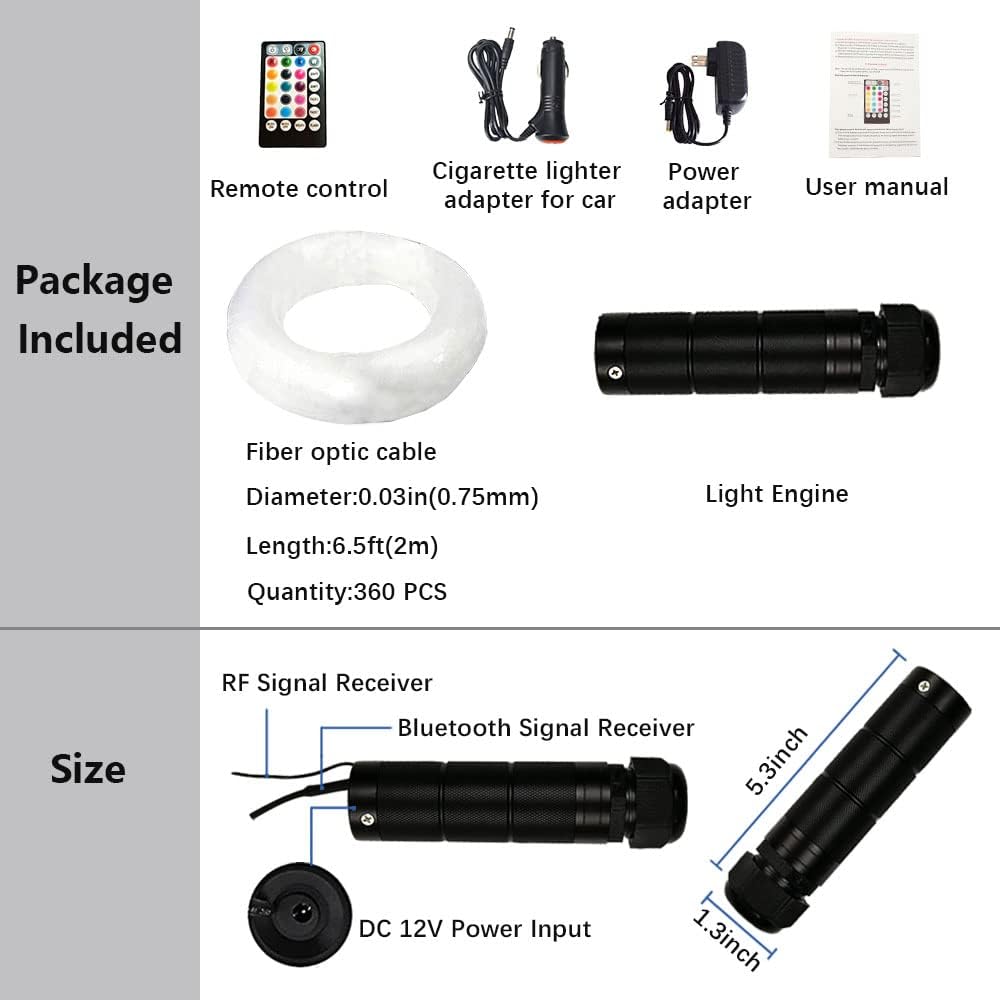 Car Use Bluetooth RGB LED Fiber Optic Light Star Ceiling Kit G8391