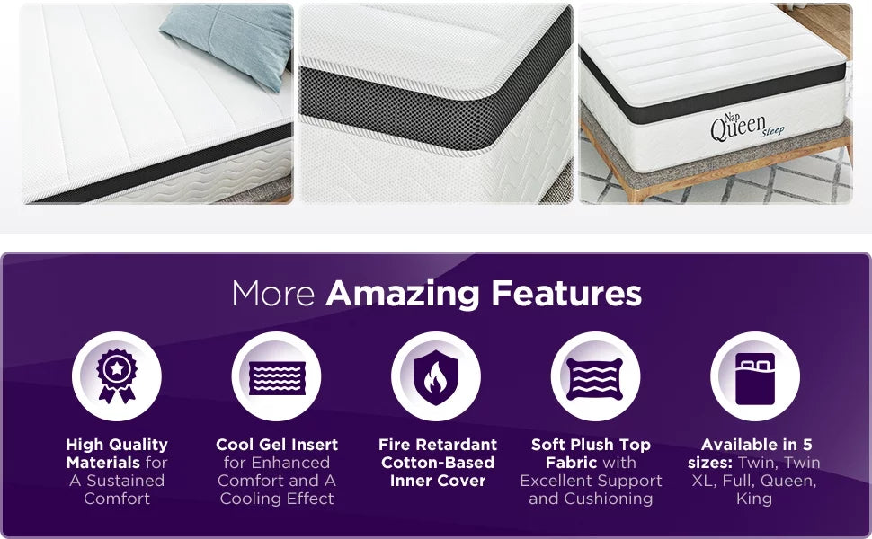 8 Inch Hybrid Memory Foam and Coils Mattress, Queen Size P7661