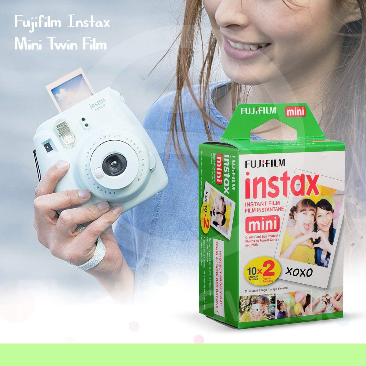 Sky Blue Instant Film Camera with 40 Exposures Film, Case, Strap F7677