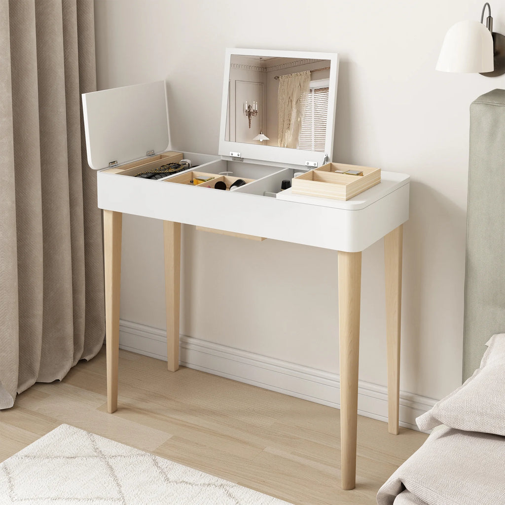 White Flip Top Mirror Vanity Table with Drawer I845