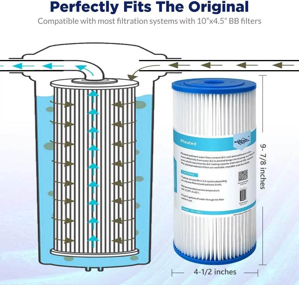 10" x 4.5" Pleated Sediment Water Filter Replacement, Pack of 2 O4516