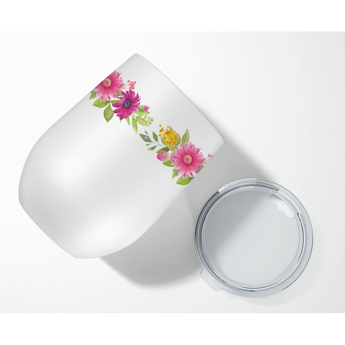 Schnauzer Pink Flowers Stainless Steel 12 oz Stemless Wine Glass L171607