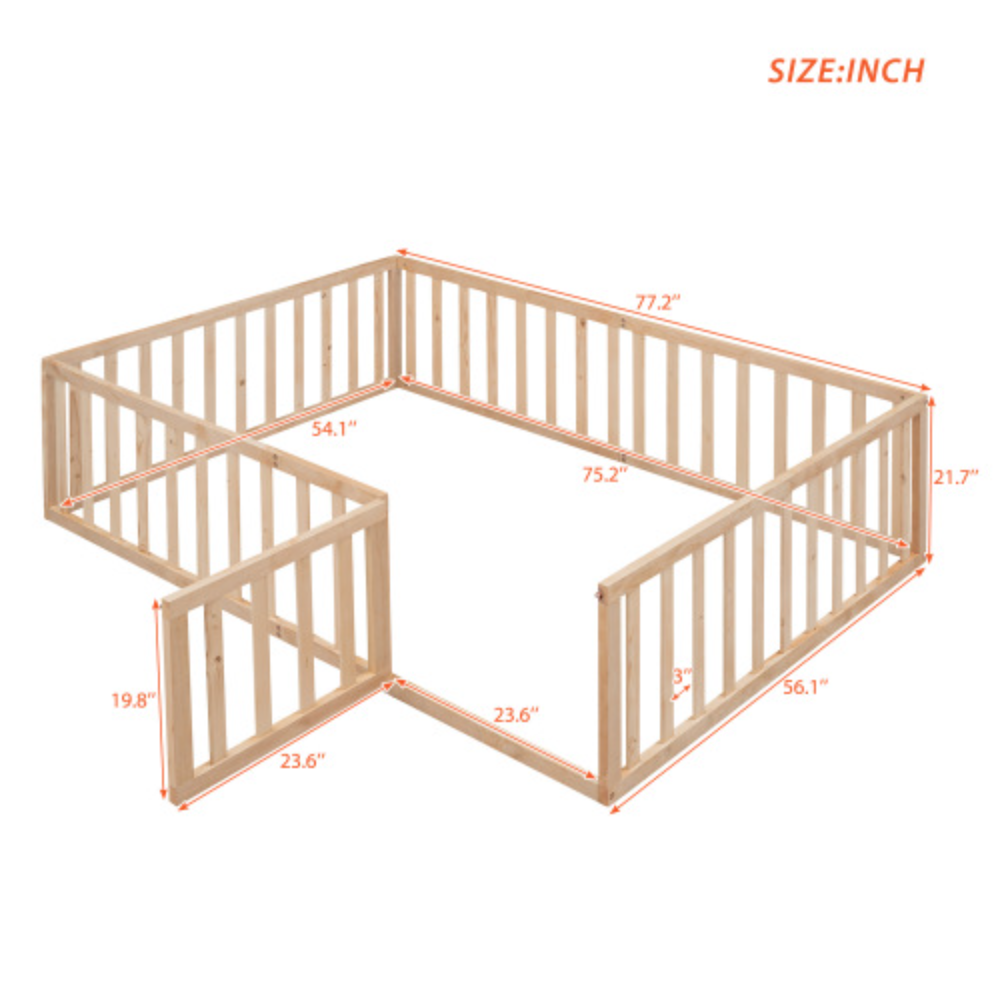 Full Size Wood Daybed Frame with Fence J858